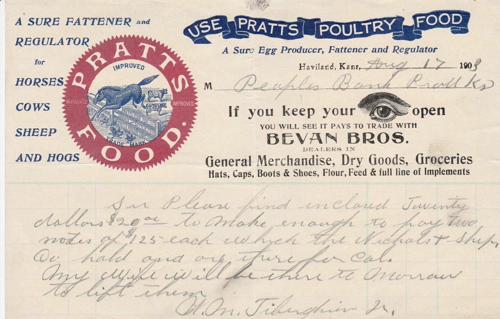 U.S. Pratts Food Logo Haviland 1903 Use Pratts Poultry Food Slogan Letter  43486