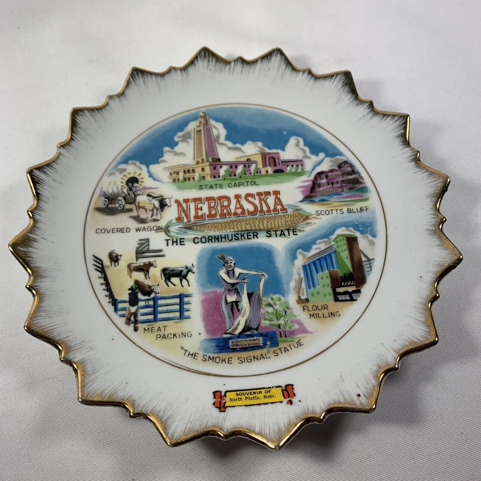 Nebraska The Cornhusker State Souvenir Plate Vintage