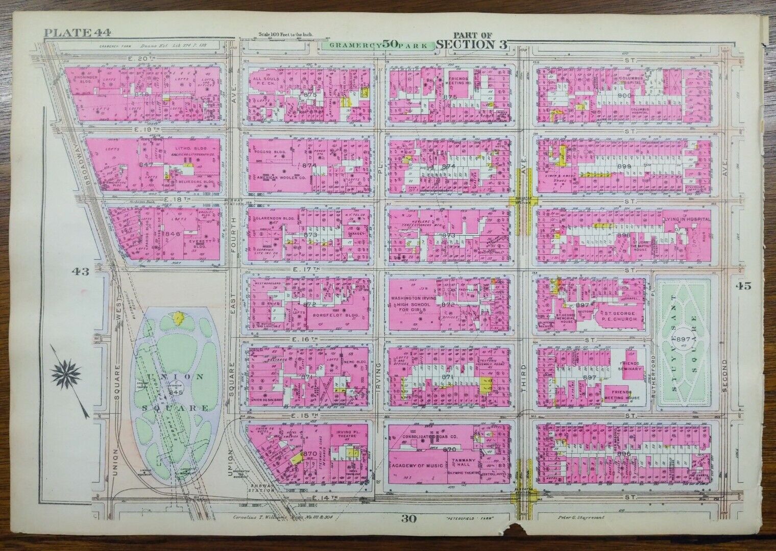 1916 UNION SQUARE STUYVESANT PARK MANHATTAN NEW YORK CITY Land & Street Map