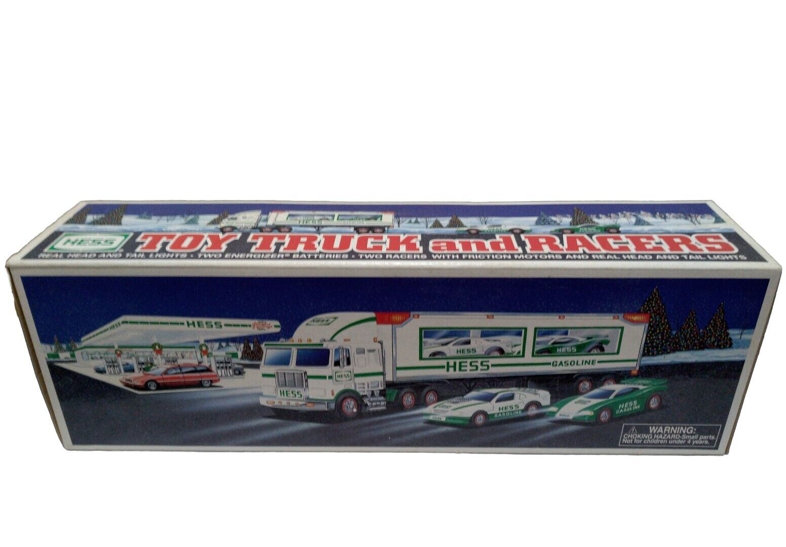1997 Hess Toy Truck & Racers - Vintage New in Box - Head & Tail Lights, Friction