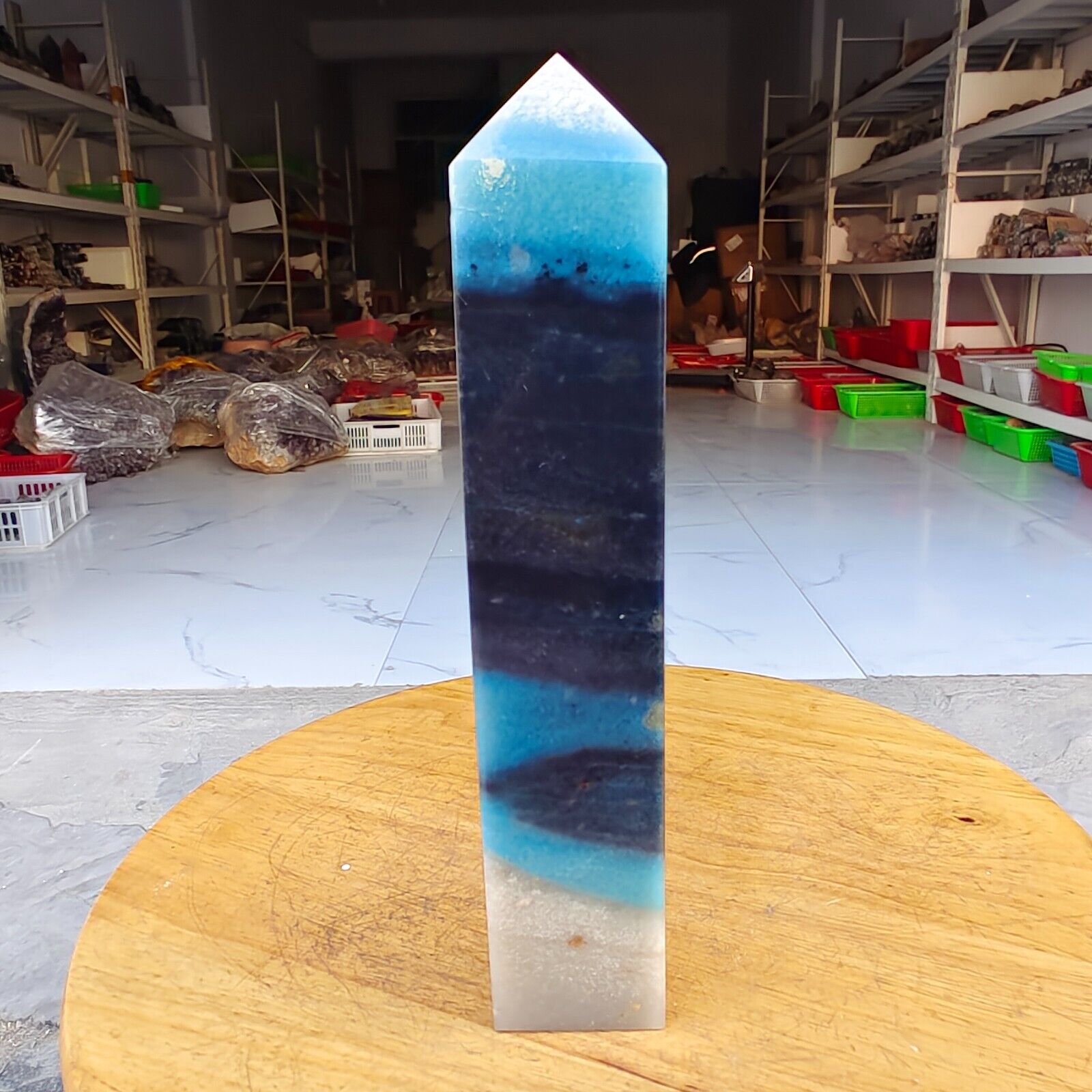620g Trolleite Crystal Tower Point Obelisk Natural Rare Blue Quartz Healing Z755