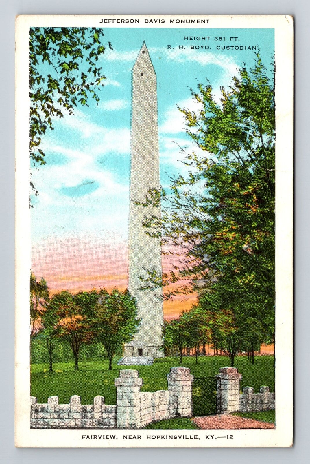 Hopkinsville KY-Kentucky, Jefferson Davis Monument, Vintage Postcard