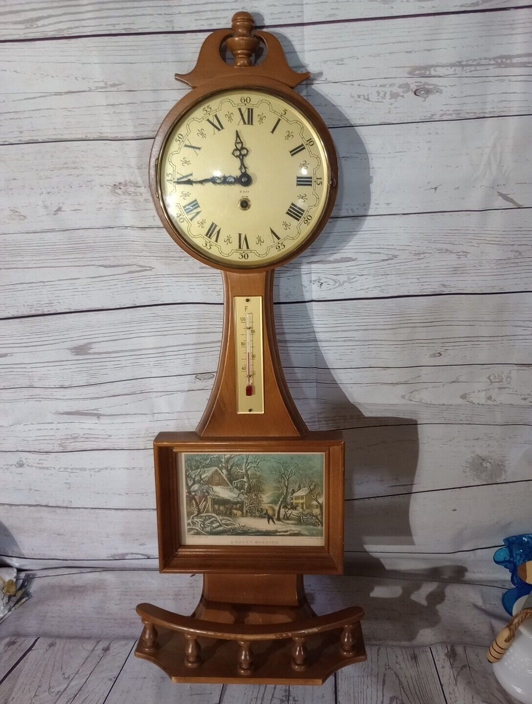 Vintage Currier & Ives Banjo Clock, Used No Key But Lovely Made In France
