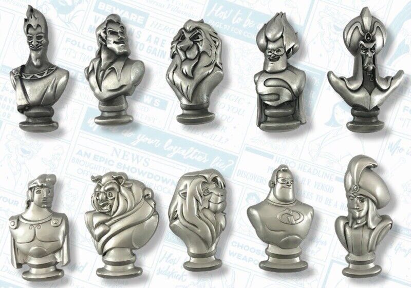 Disney Heroes Villains Event Sculpted Bust Complete 10 Pin Set LE 300