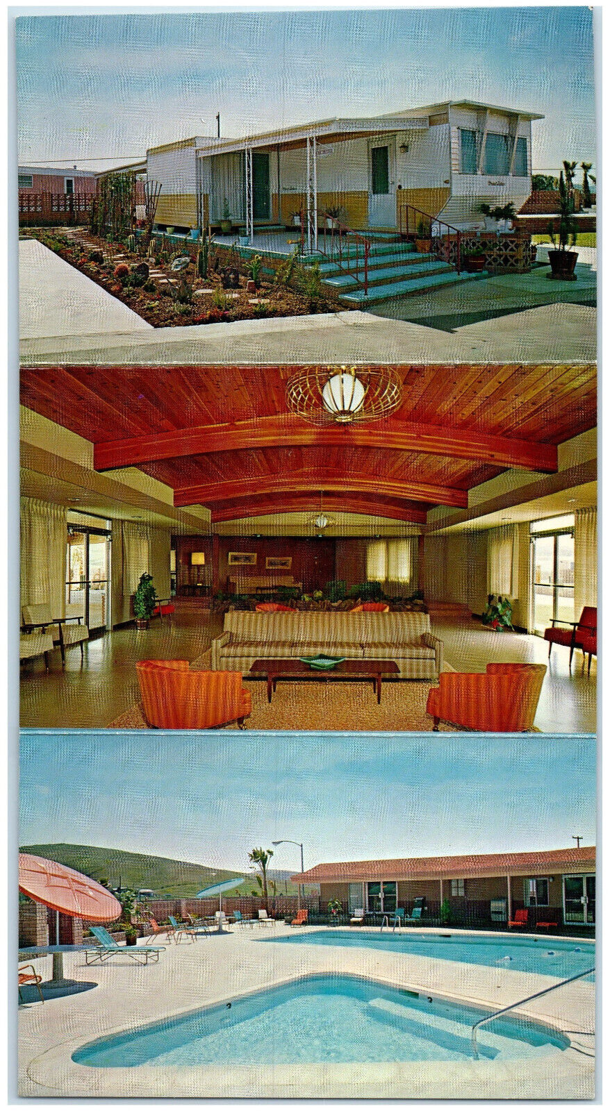 c1960's Mission View Oceanside CA Multiview Pool Interior Fold-Out Postcard