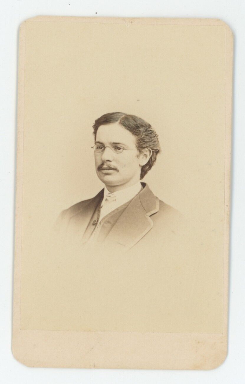 Antique CDV Circa 1870s Handsome Man Wearing Glasses & Mustache Philadelphia, PA