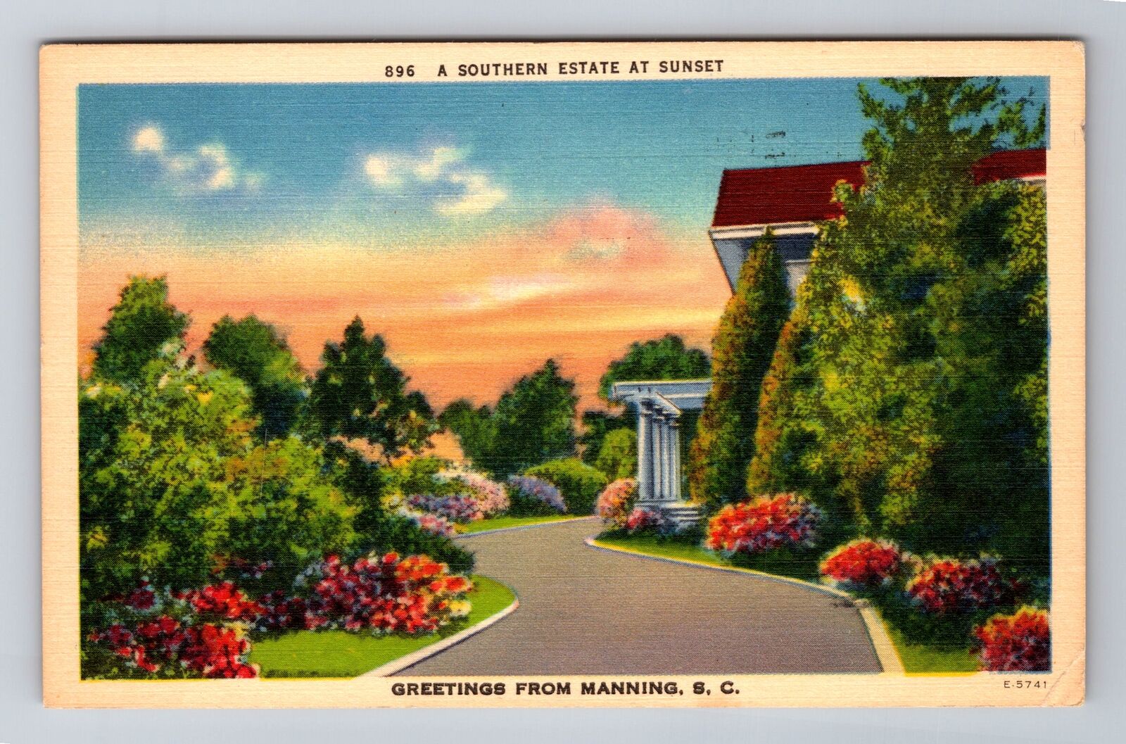 Manning SC-South Carolina, Southern Estate at Sunset, Antique Vintage Postcard
