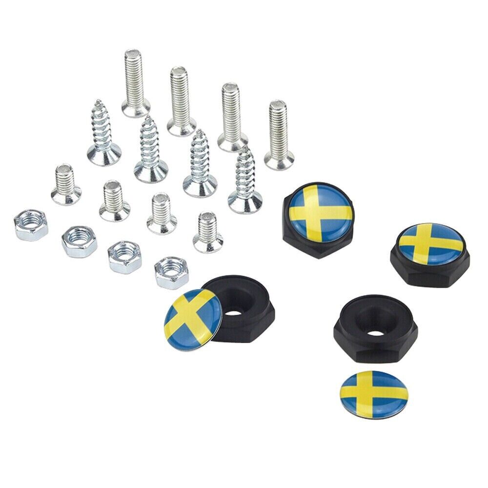 Sweden Swedish Flag Emblem Car License Plate Frame Screws Bolts Caps Covers Nuts