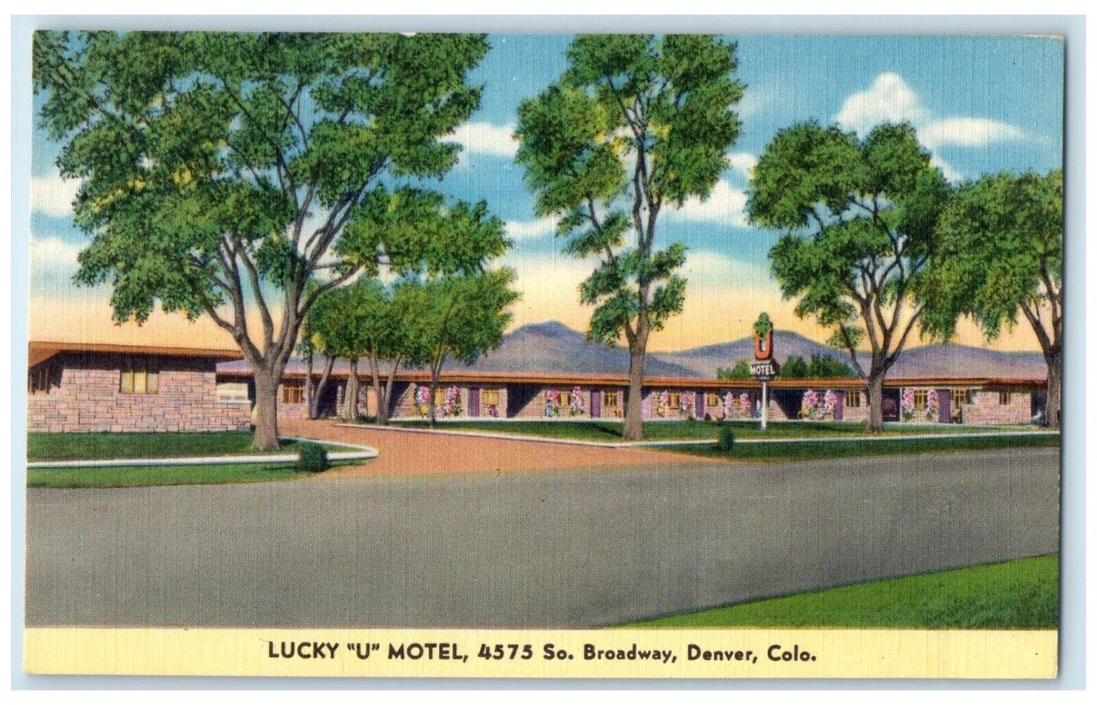 c1940 Lucky U Motel Broadway Exterior View Building Englewood Colorado Postcard