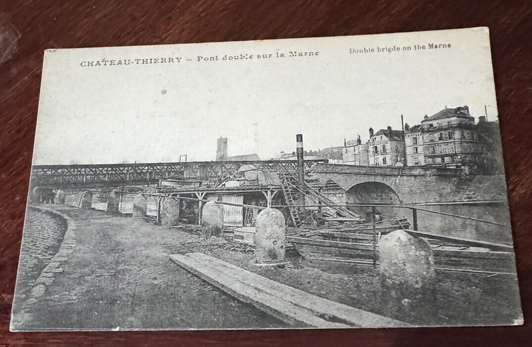 Vintage Unused Postcard Chateau Thierry France Pont Au Double Bridge Over Seine