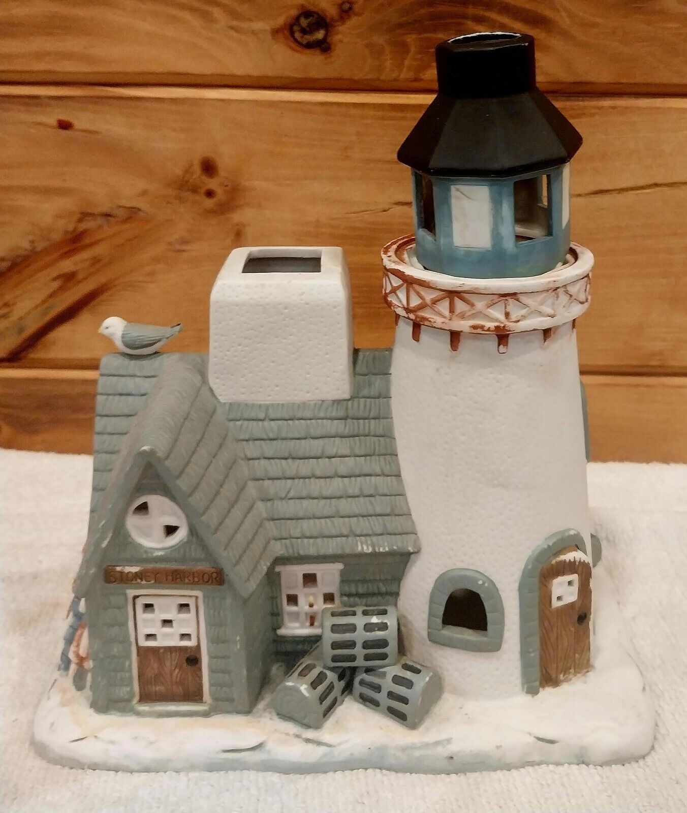 Partylite Stoney Harbor Lighthouse Candle Tea Light Holder 2 Piece Ceramic 