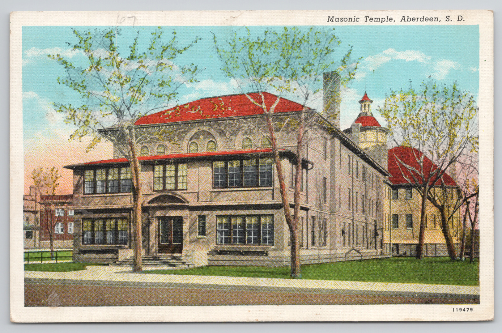 Aberdeen South Dakota Masonic Temple Posted 1940 Linen Postcard