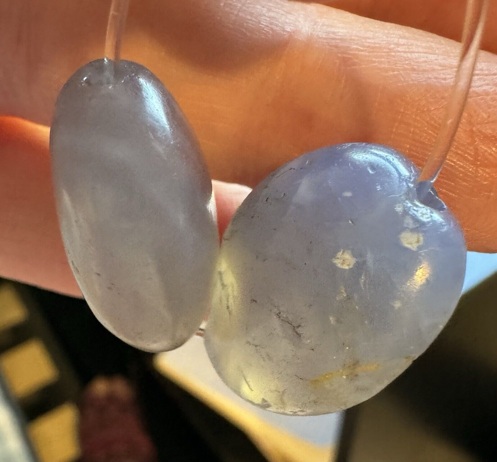 PAIR OF ANCIENT PERSIAN BLUE CHALCEDONY BEADS   (Not) African Trade beads