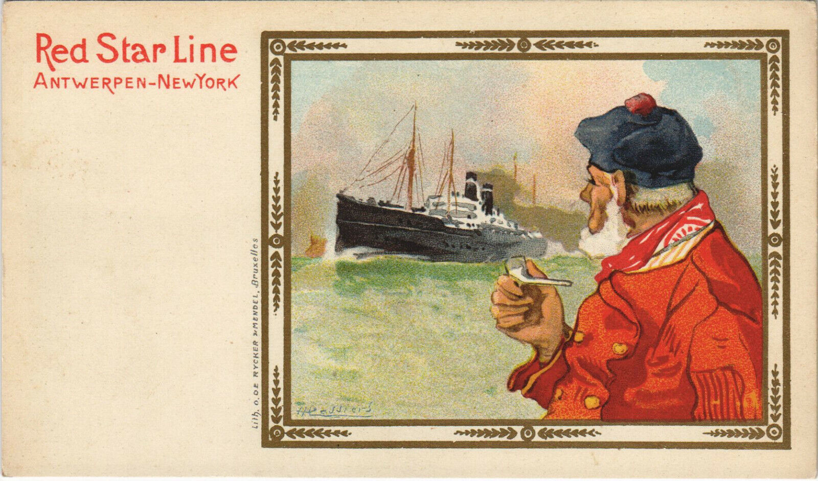 PC ADVERTISING, RED STAR LINE, POSTER TYPE, Vintage LITHO Postcard (b28129)