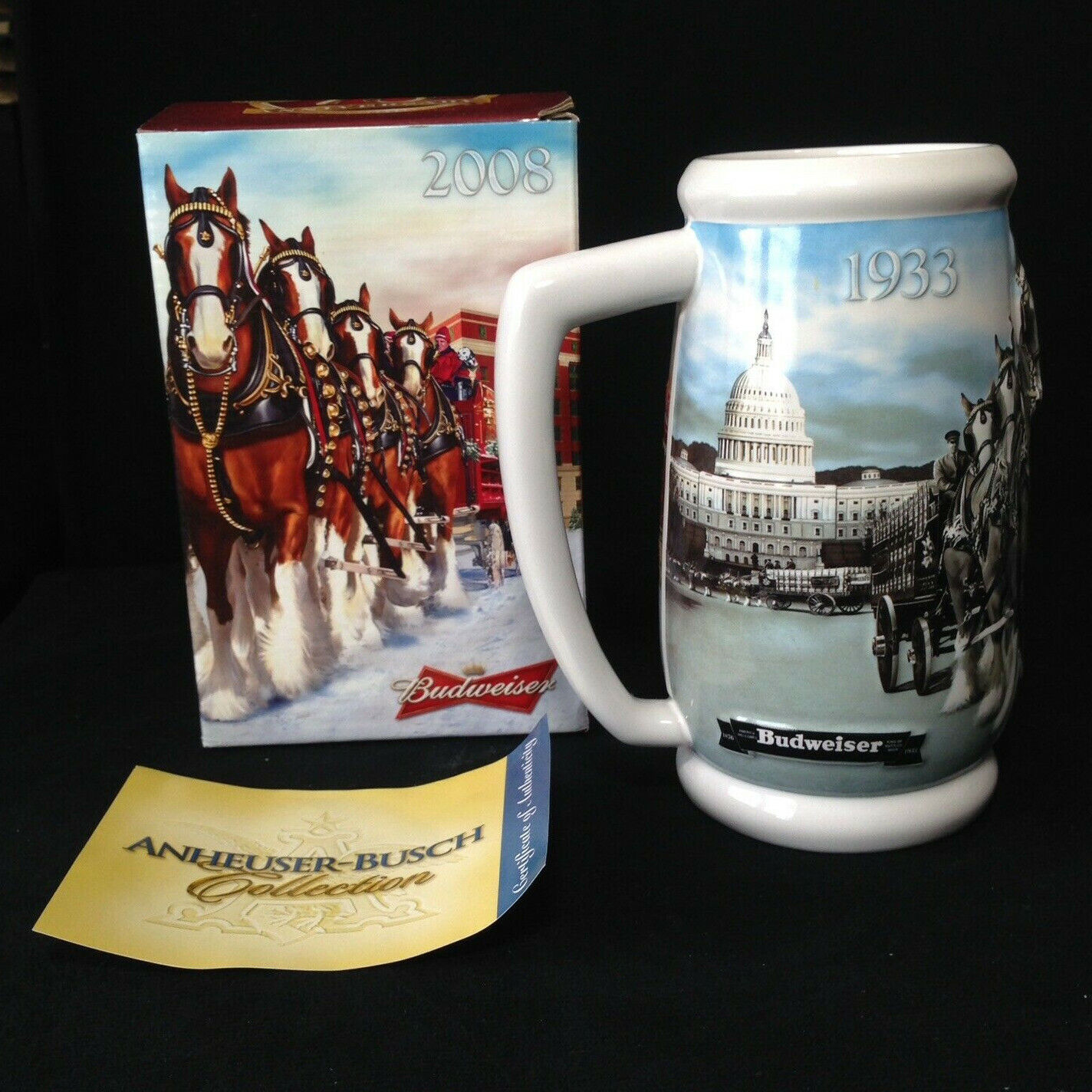 BUDWEISER 2008 Holiday Series Beer Stein CS695 “75 Years of Proud Tradition”
