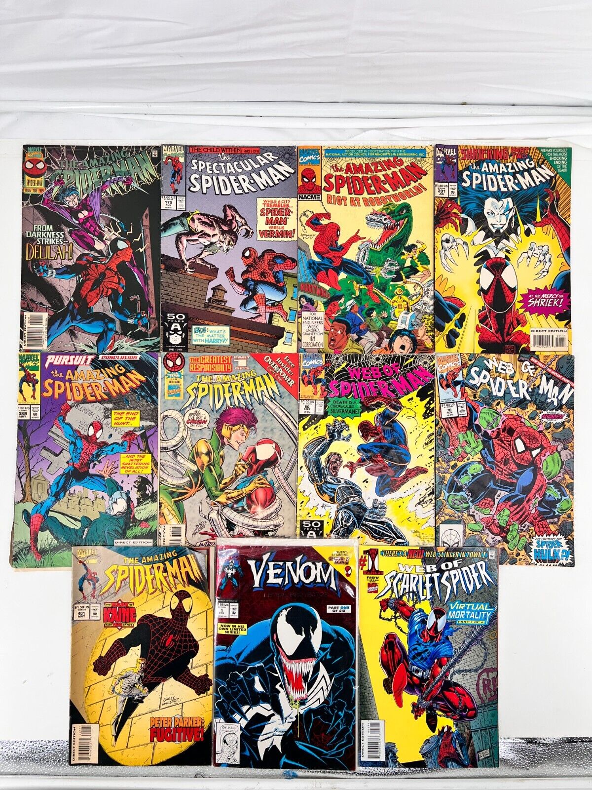 Marvel comics Lot of 11 The Amazing Spider Man and Web of Spiderman 1990 Venom