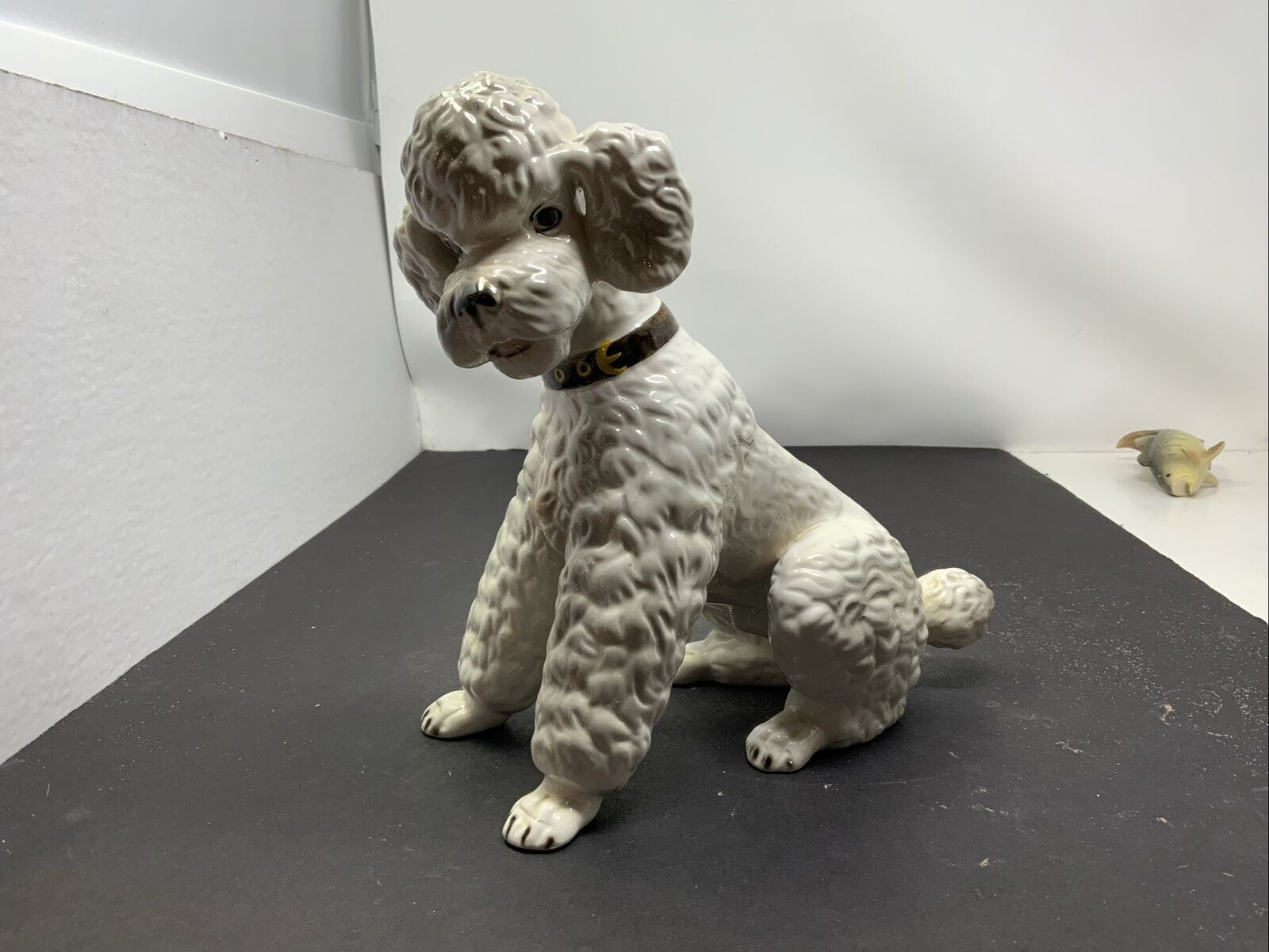 Vintage Wien Keramos Large Sitting Poodle Dog Porcelain Figurine Austria 9”