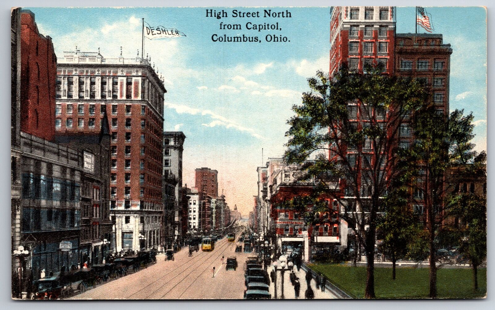 Columbus Ohio~High St North From Capitol~Deshler Pennant On Hotel~Uneeda Biscuit