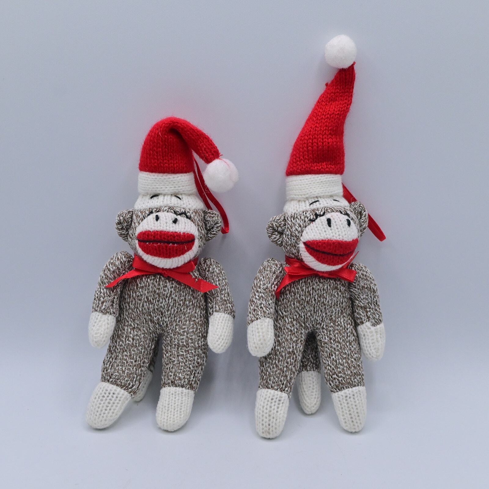 Vintage Sock Monkey Christmas Ornament Pair Of 2