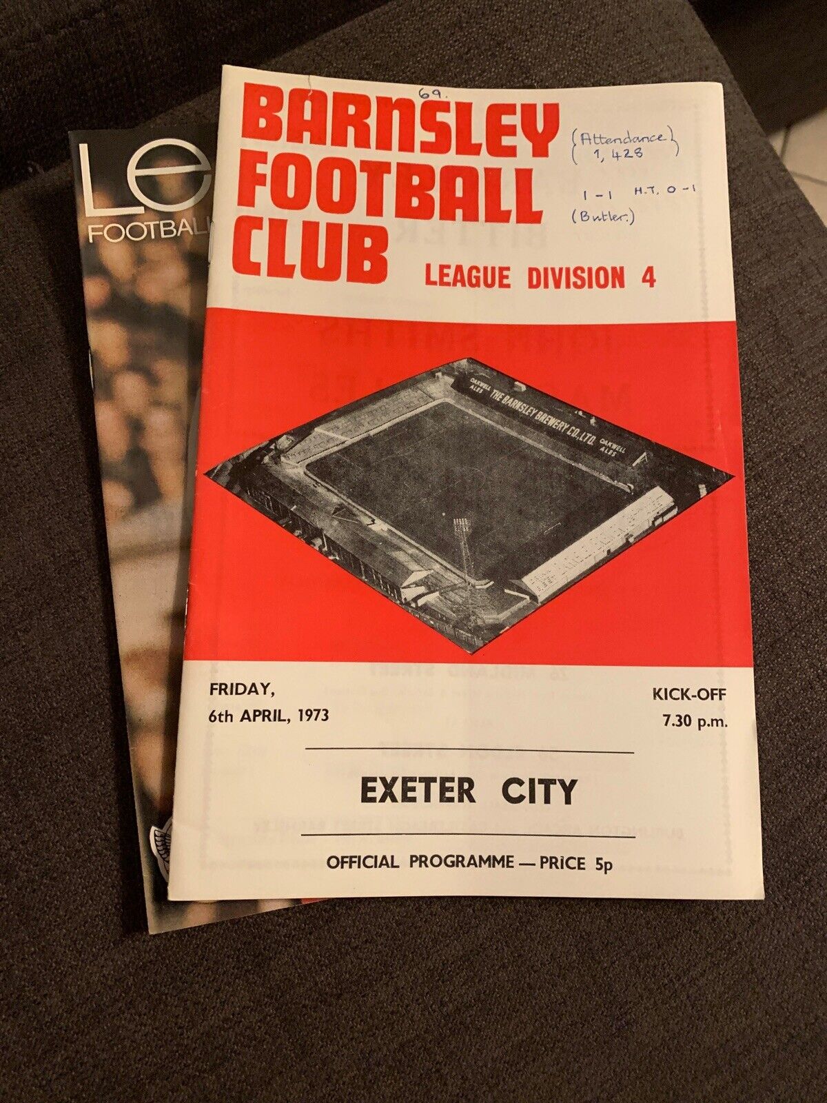 1973 Barnsley V Exeter City Football/Soccer Programme