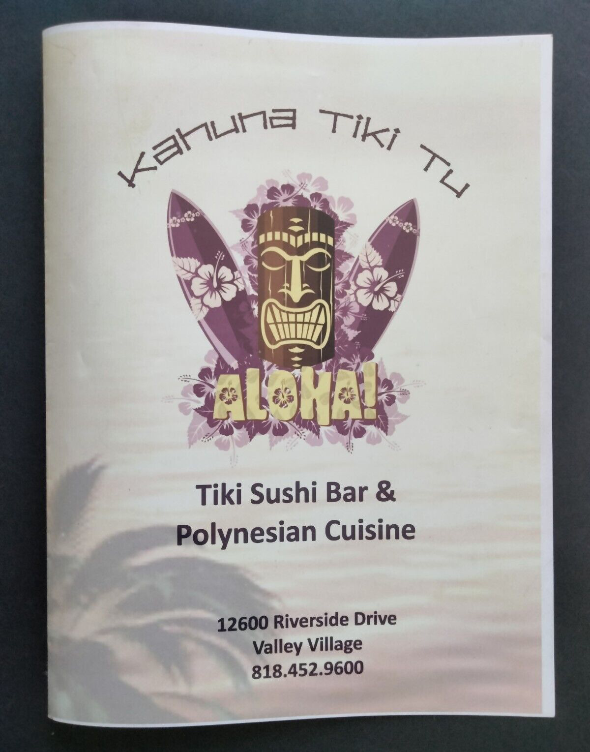 Kahuna Tiki Tu Tiki Sushi Bar & Polynesian Cuisine Menu - Pre-owned