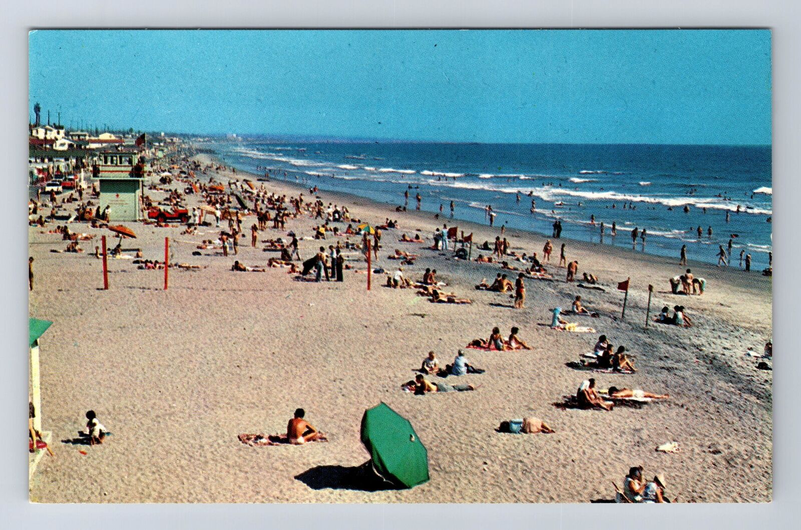 Oceanside CA-California, Scenic View Of Crowd On Beach, Vintage Postcard