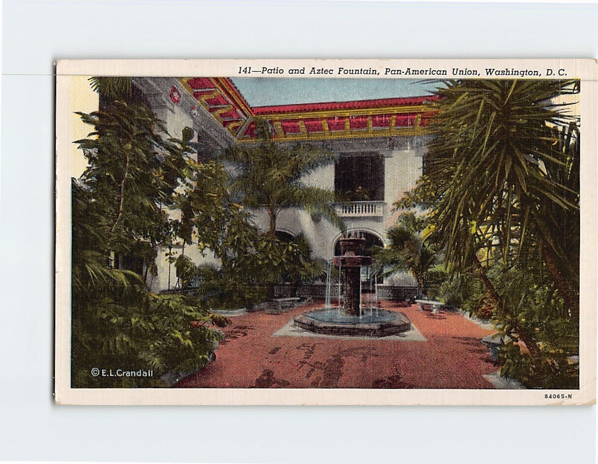 Postcard Patio & Aztec Fountain Pan American Union Washington DC USA