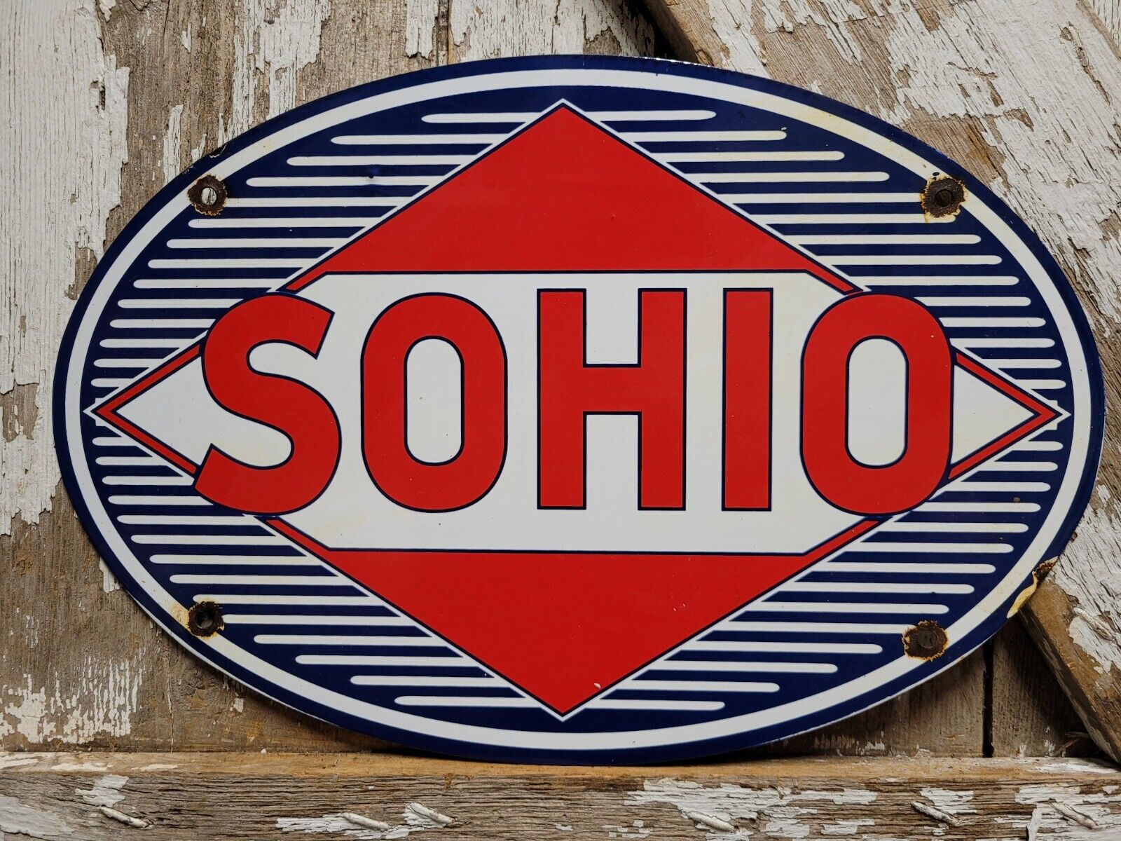 VINTAGE SOHIO PORCELAIN SIGN STANDARD OIL OHIO GAS OIL SERVICE UTILITIES OVAL