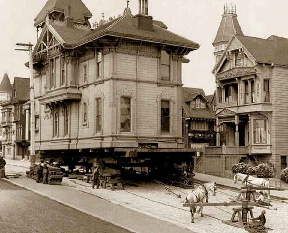 1908 San Francisco MOVING A HOUSE W/ HORSES Retro Historic Picture Photo 8x10