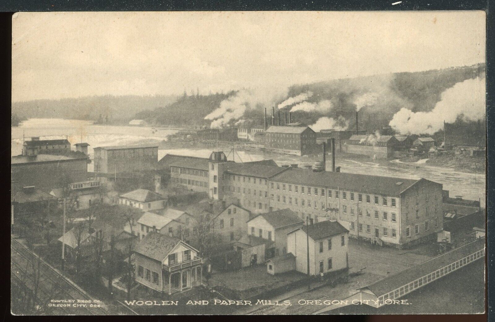 Early Oregon City Woolen and Paper Mills Historic Vintage Postcard Huntley Bros.