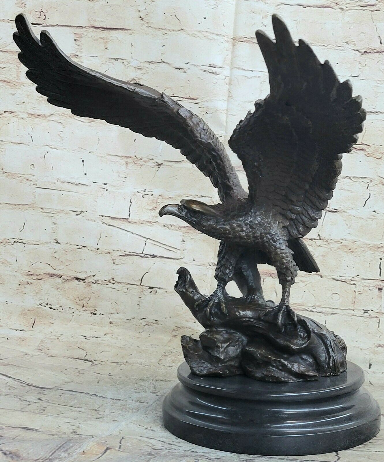 Large Solid Cast Bronze American Eagle Sculpture on Marble Base Figurine Deal