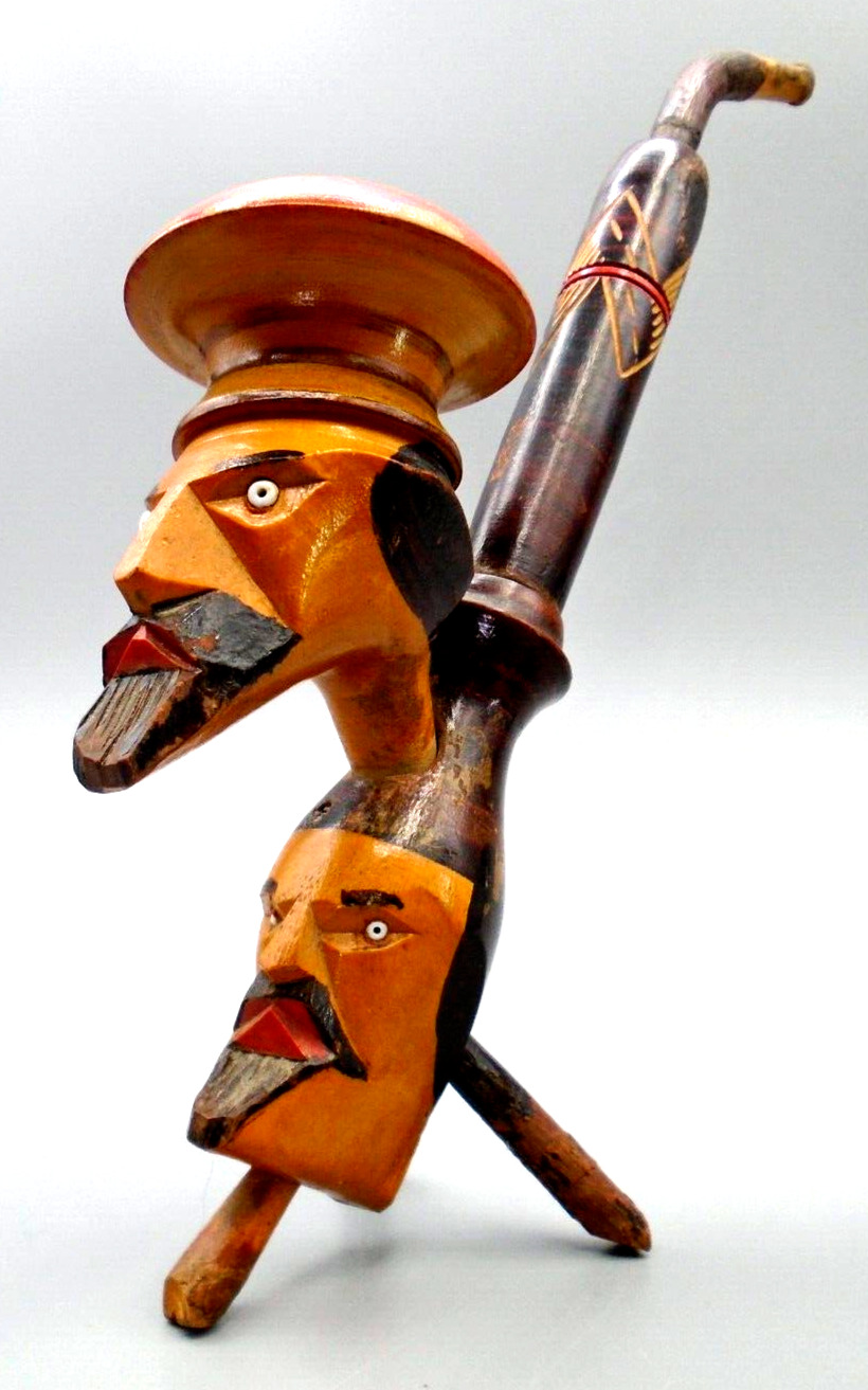 Vintage Hand Carved Two Headed Wood Pipe