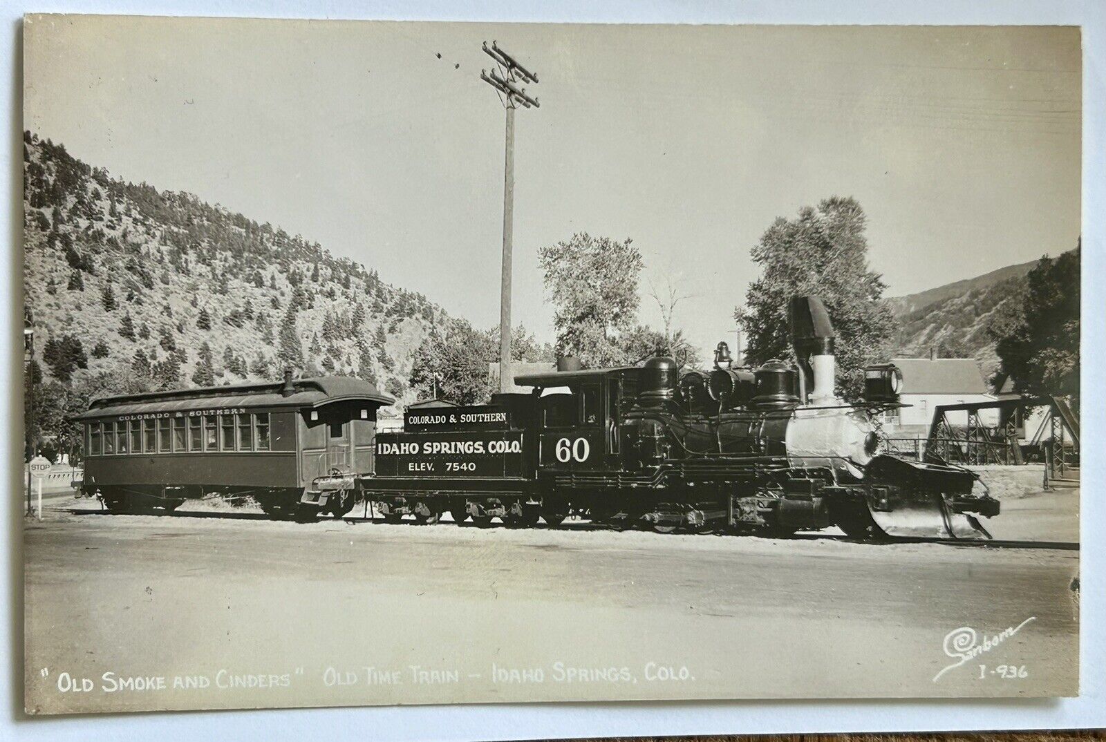 Old Time Train. Idaho Springs Colorado.  Colorado & Southern Real Photo Postcard