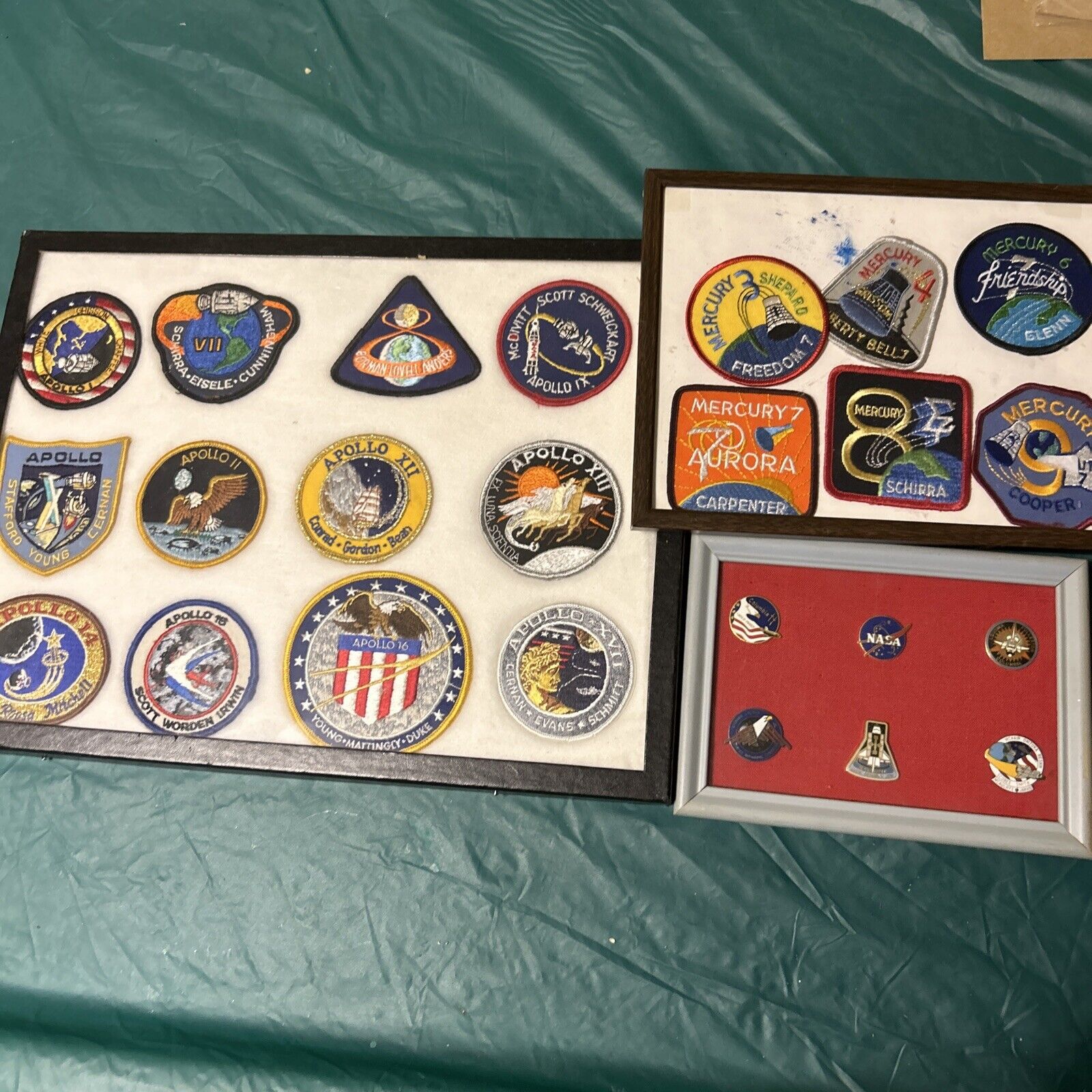 Framed Original NASA Flight Used Patches And Pins 