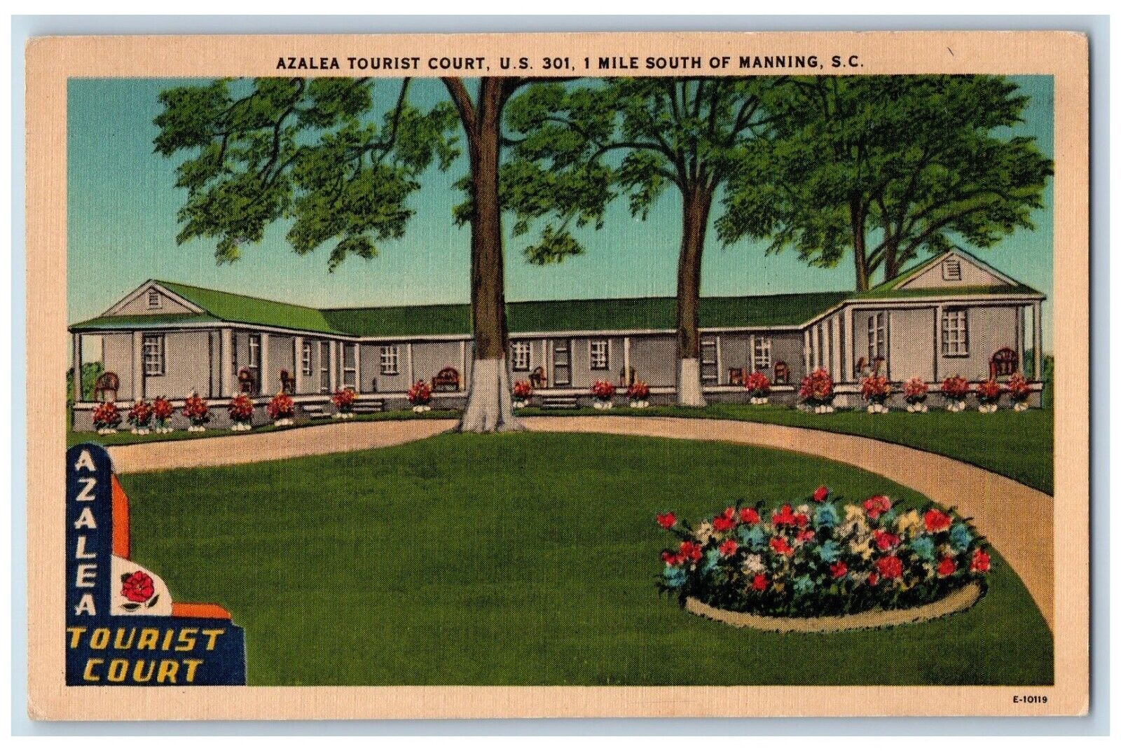 Manning South Carolina Postcard Azalea Tourist Court Field c1940 Vintage Antique