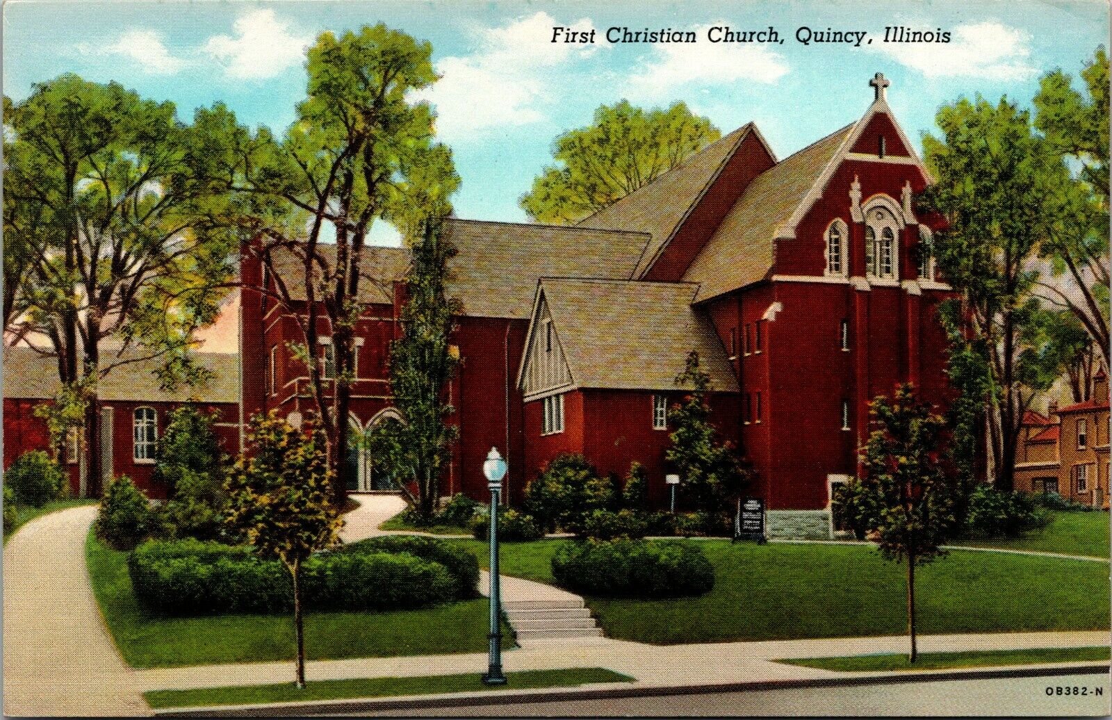 QUINCY, IL Illinois   FIRST CHRISTIAN CHURCH Curteich Linen Postcard