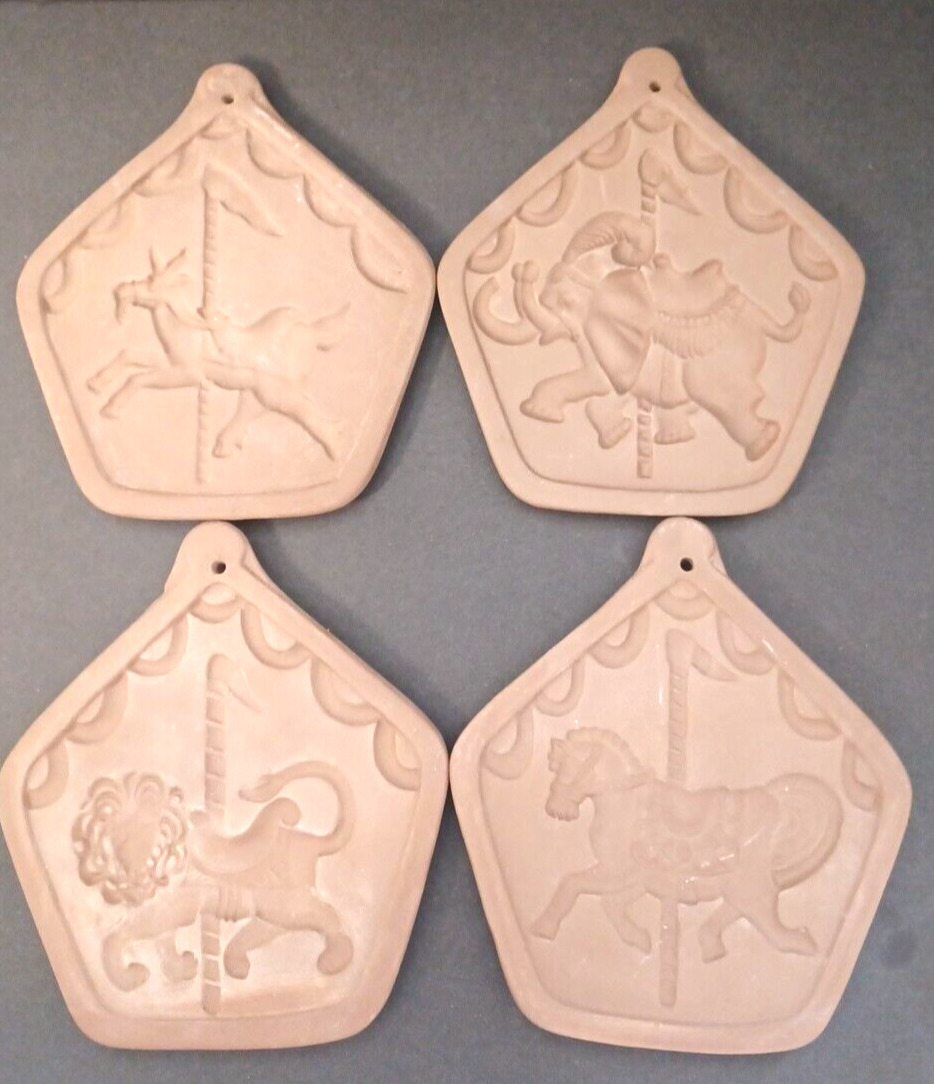 Set of 4 Hartstone Pottery USA Stoneware Carousel Animals Cookie Molds Elephant