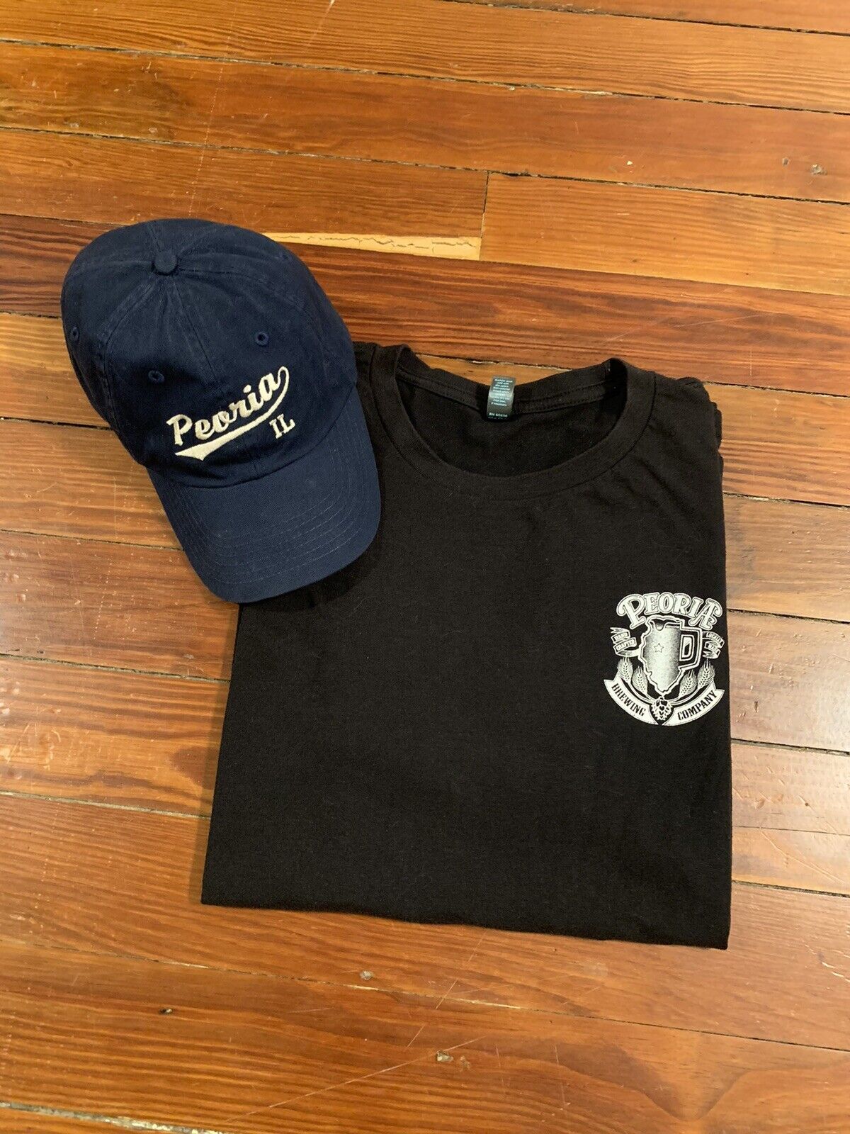 Peoria (IL) Brewing Company Tee Shirt Size Large and Peoria (IL) Hat Combo Pack