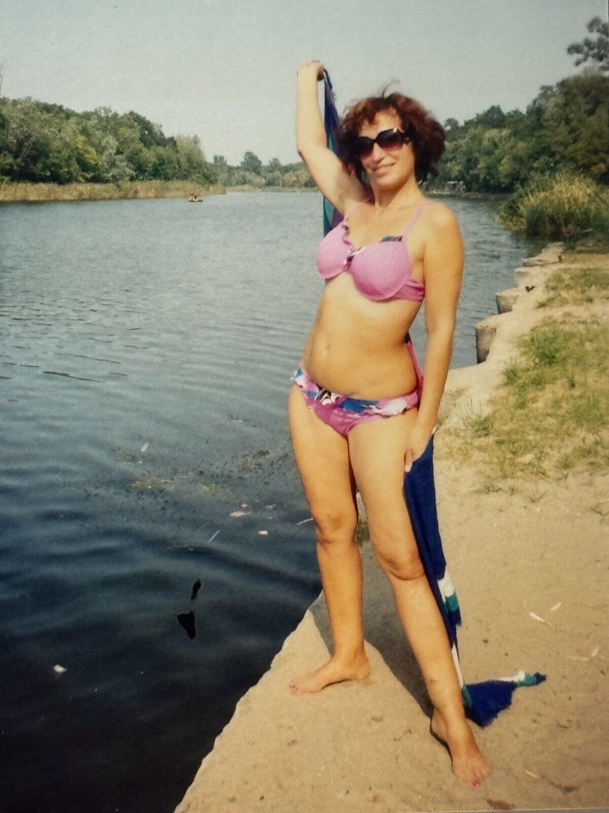 2000s Smiling Young Lady Woman Swimsuit Beautiful Figure Lake Vintage Photo