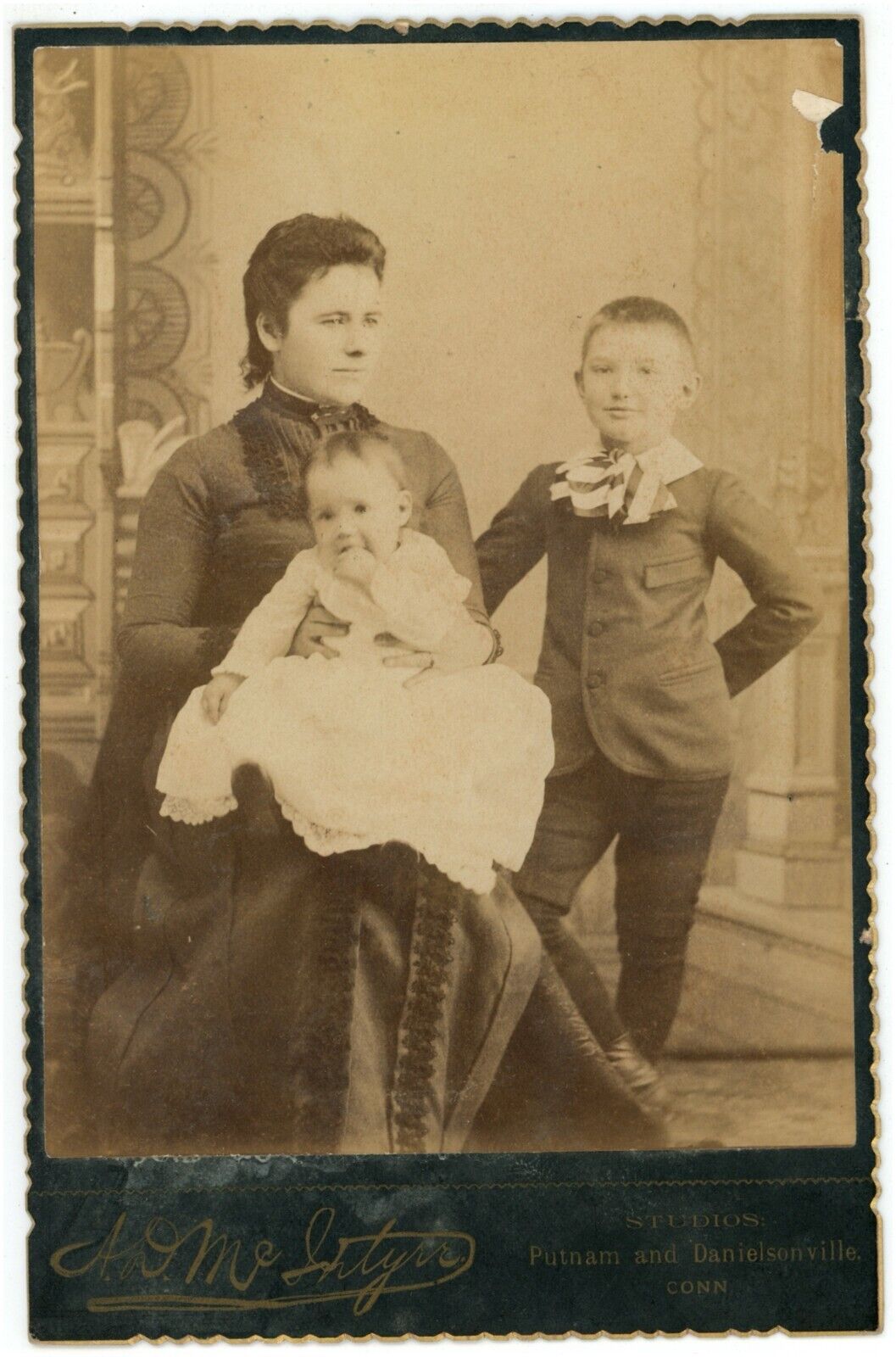 Antique Circa 1880s Cabinet Card McIntyrr Beautiful Portrait Mother & Children