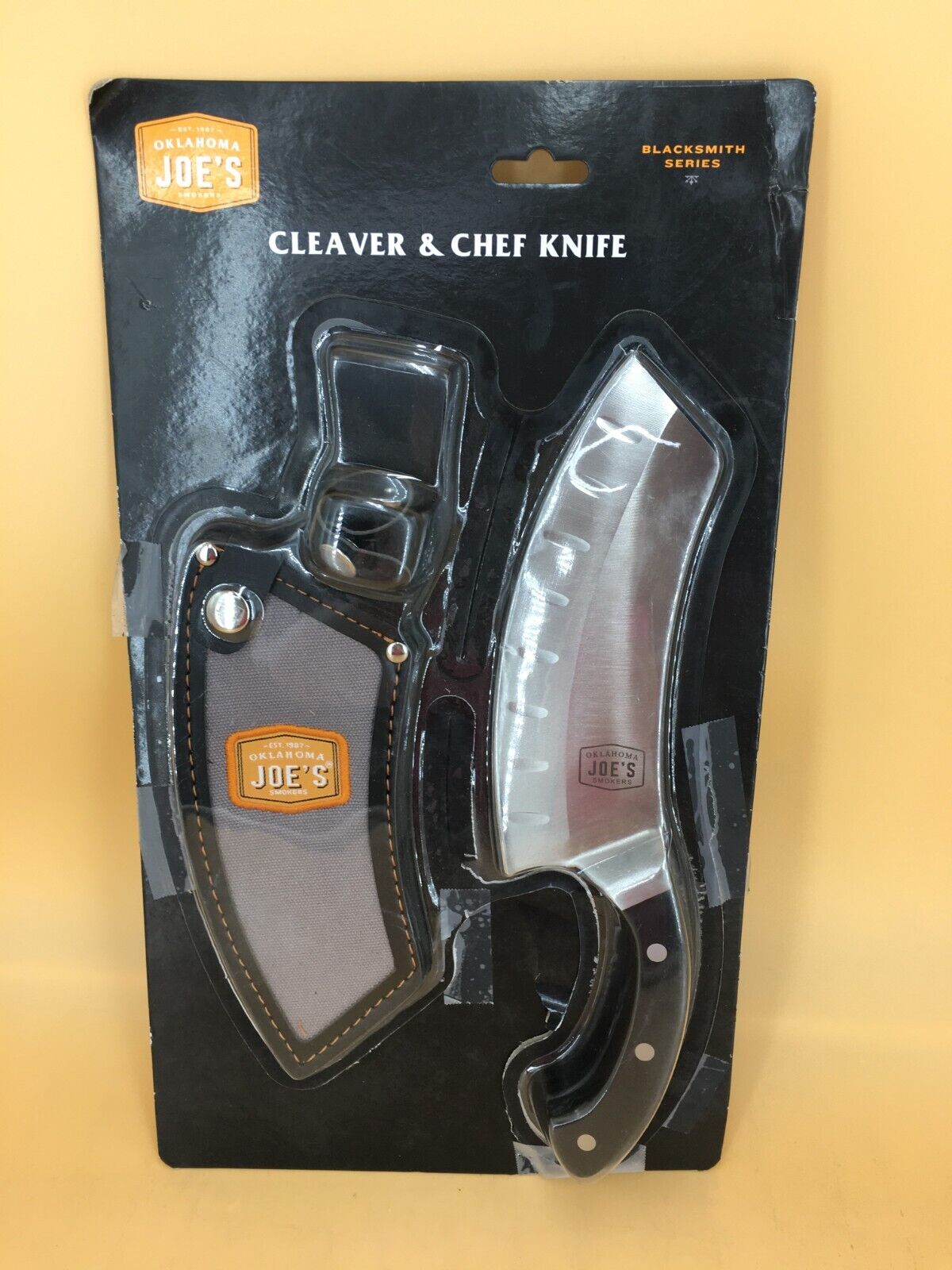 Oklahoma Joe\'s Blacksmith Cleaver & Chef Knife with Holster - Silver/Black