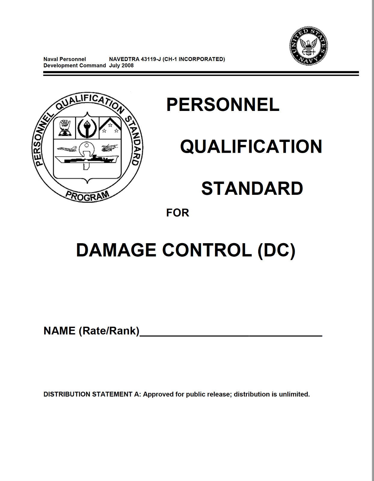 296 Page Navy PERSONNEL QUALIFICATION STANDARD For DAMAGE CONTROL Manual on CD