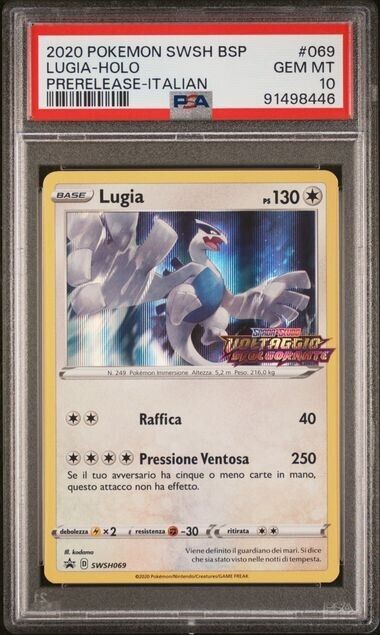 2020 PSA 10 GEM MINT Pokemon SWSH BSP Lugia Holo #069 Prerelease ITALIAN Promo