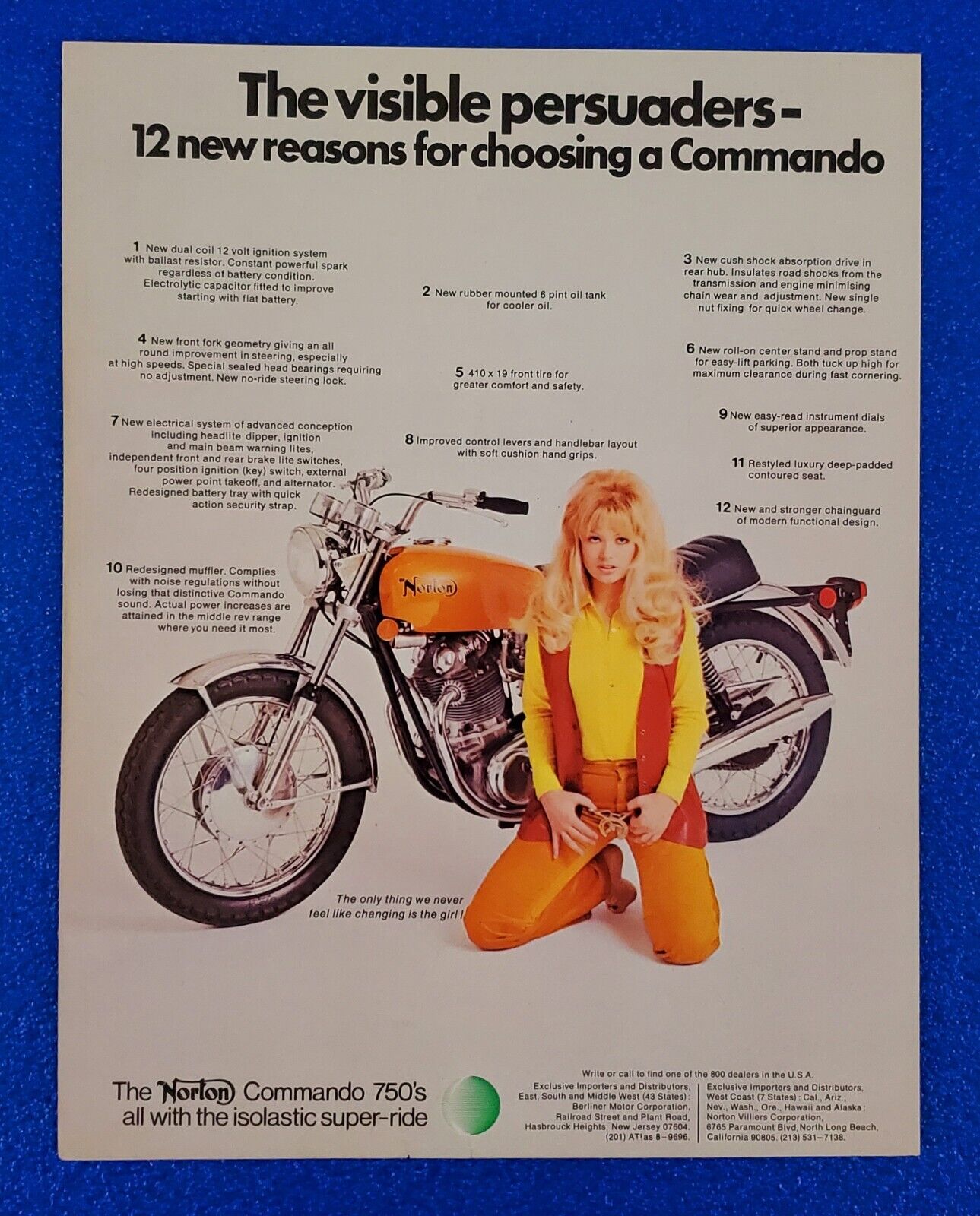 1971 NORTON COMMANDO 750cc MOTORCYCLE ORIGINAL PRINT AD CLASSIC CAFE RACER ICON