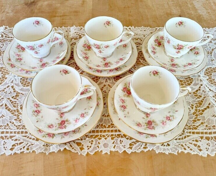 Set of 5 Vintage Duchess June Bouquet Trios- Cup, Saucer, Bread Plate - English