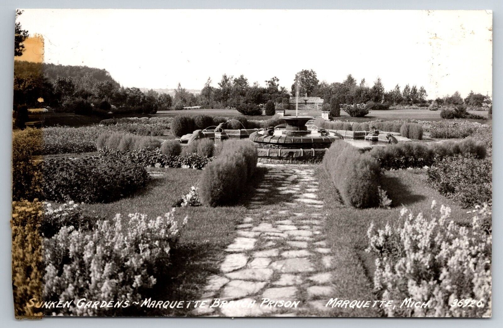 Vintage Postcard MI Marquette Branch Prison Sunken Gardens RPPC ~13466