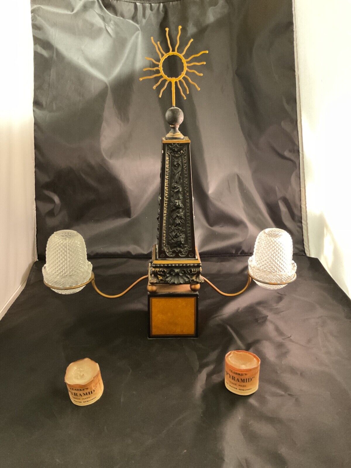 Vintage Glass Clarke  Cricklite Fairy Double Pyramid Lamp Light 2 Arm Obelisk