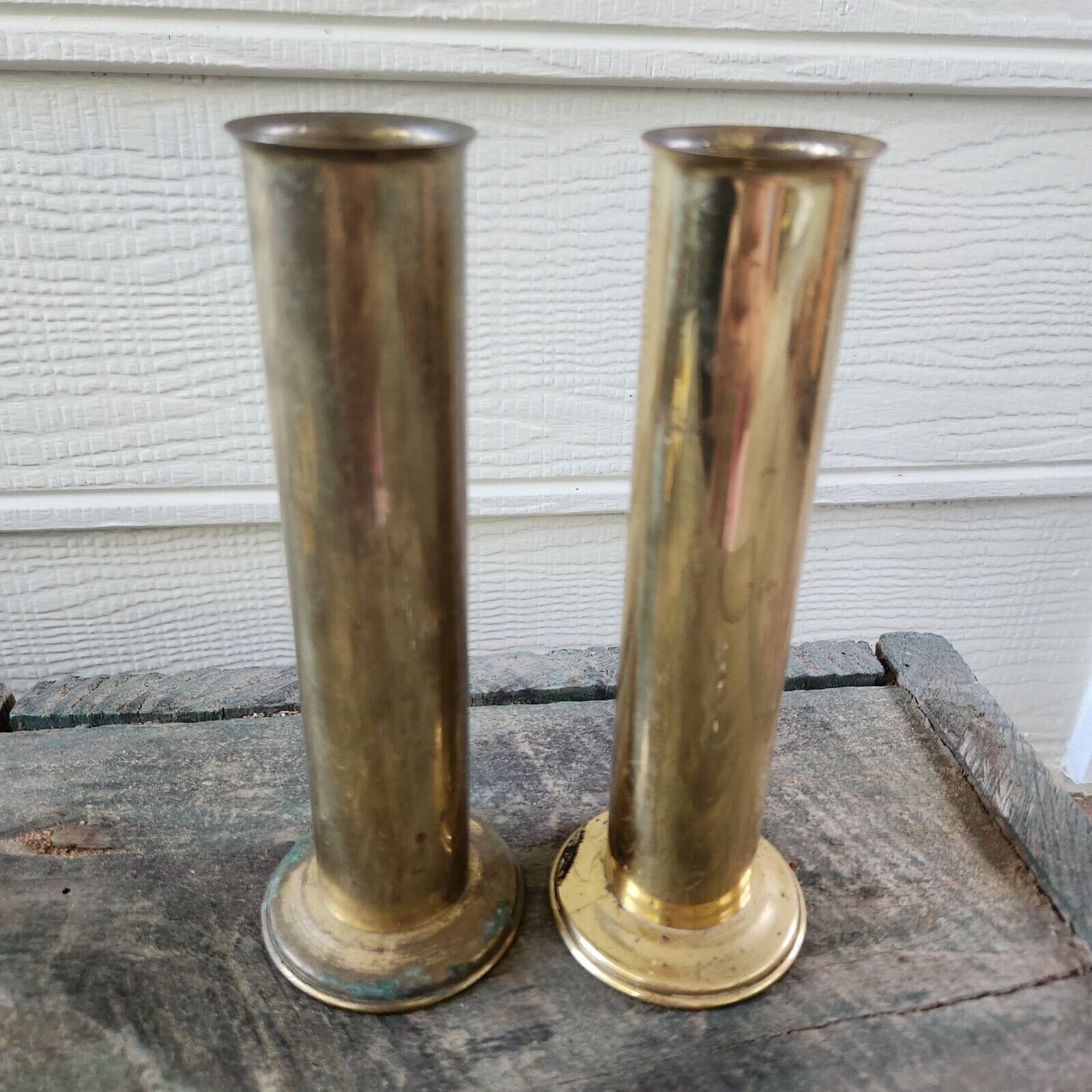 Set of 2 Vintage MCM Brass Tubular Cylinder Vases Set