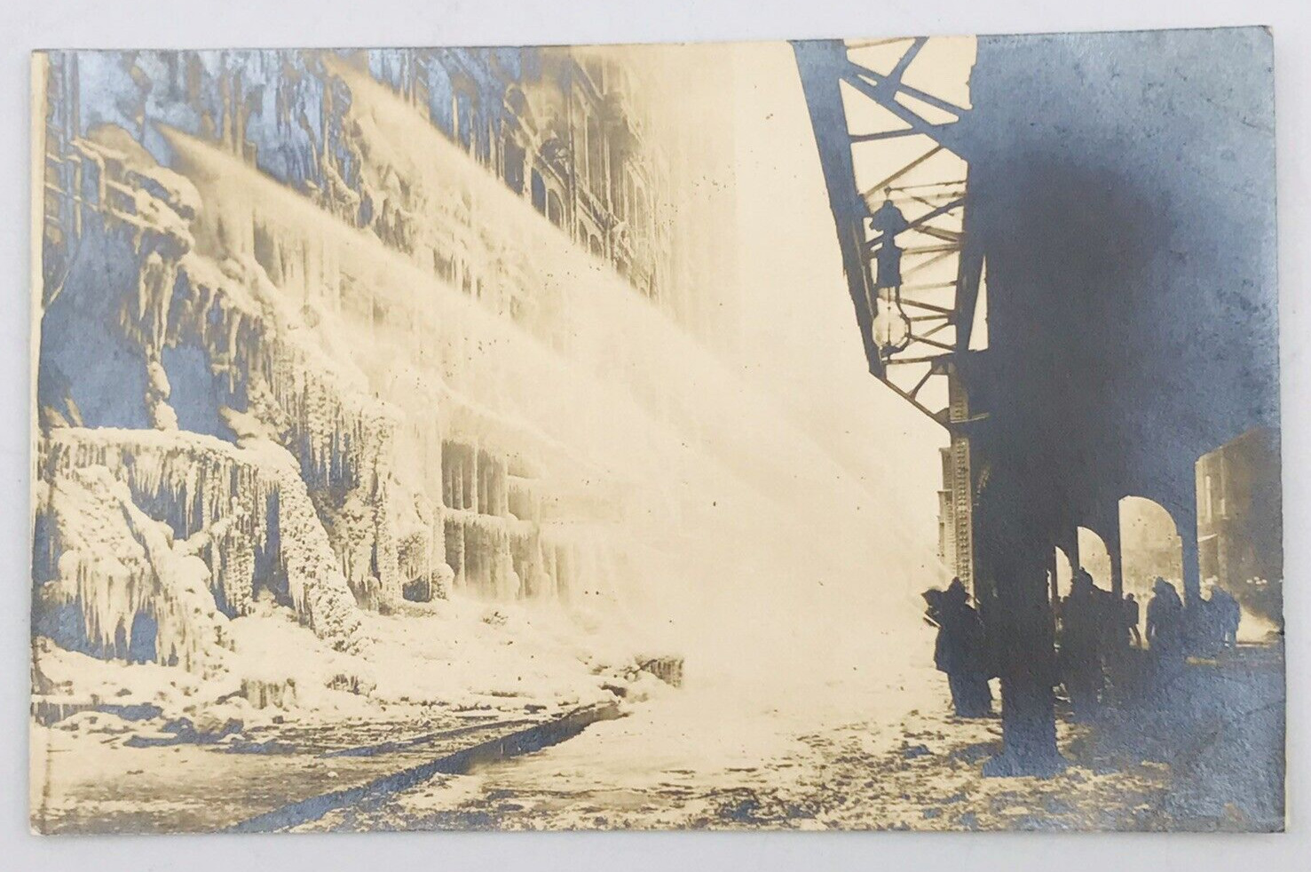 Velox 1907-1917 RPPC Firemen Extinguishing Fire Near Train Tracks Photo Postcard