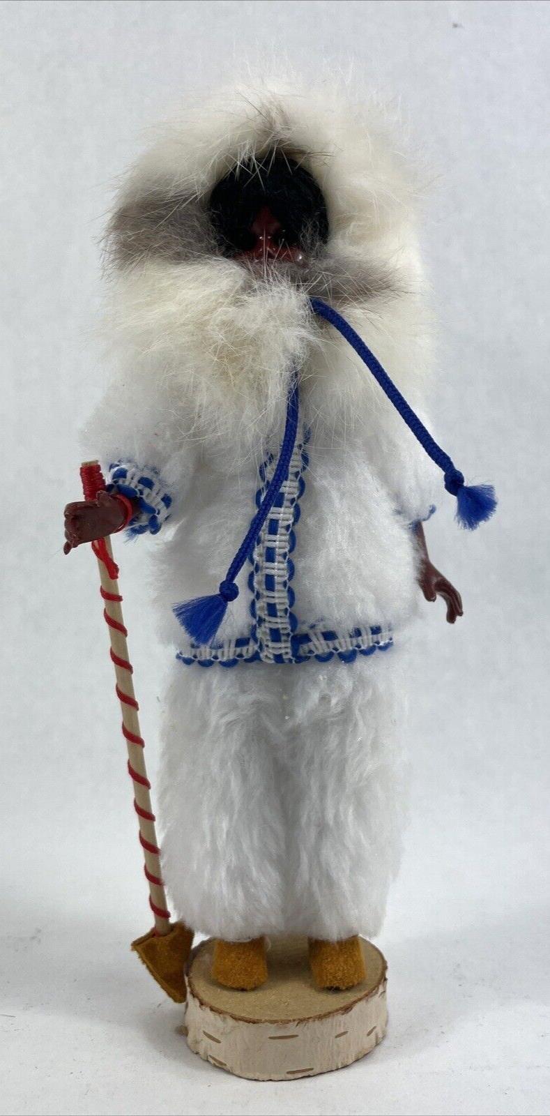 Vintage Native Art Eskimo Indian Art Doll Real Fur Trim Tribal Figurine 9”